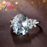 elegant genuine 925 sterling silver crystal finger rings fine big oval egg cubic zircon women jewelry wedding engagement gift