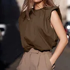 Женский трикотажный жилет без рукавов, однотонный Свободный жилет с круглым вырезом, весна-лето 2021