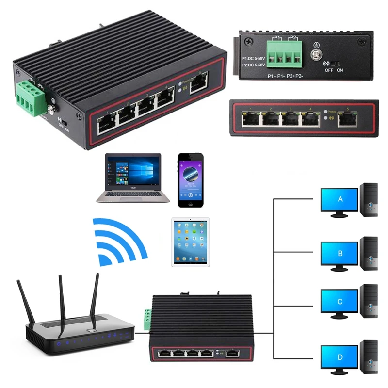 5 Порты и разъёмы RJ45 10/100M Gigabit Ethernet Настольный переключатель ступицы сети ноутбук