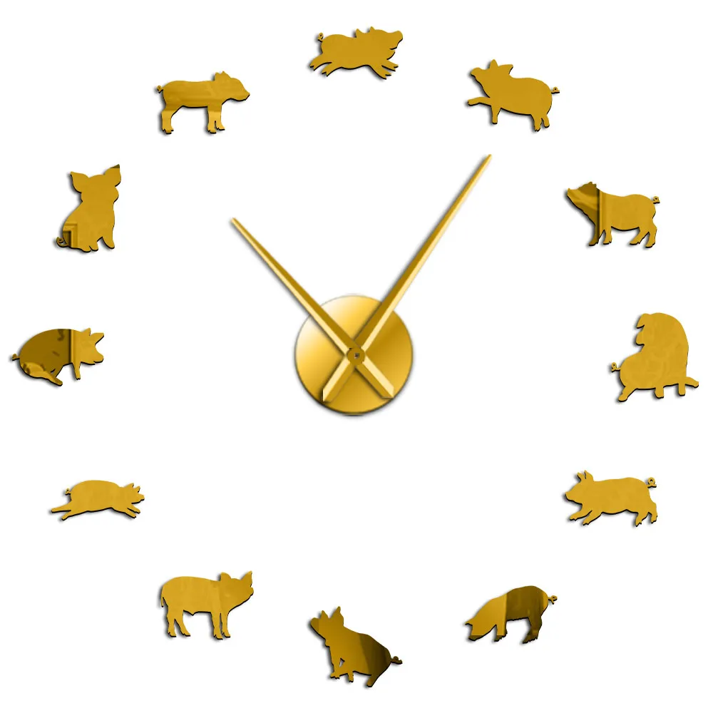 Gold Милый поросенок мультфильм бесшумные механические настенные часы поросенок Современные настенные художественные Детские поросенки бескаркасные настенные часы детские комнаты детский Декор стен - Цвет: Gold