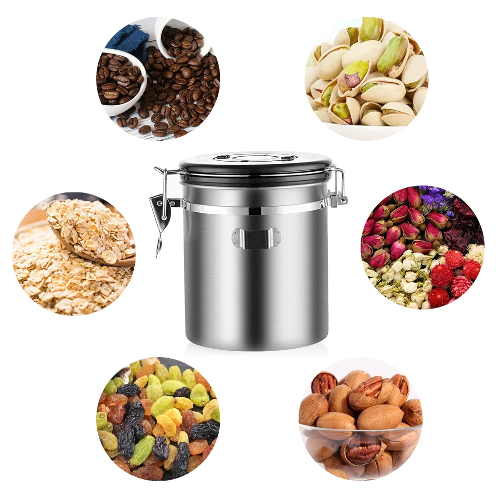 1.5/1.8L Coffee Canister With Scoop Airtight Container Stainless Steel Storage Set For Beans Tea | Дом и сад