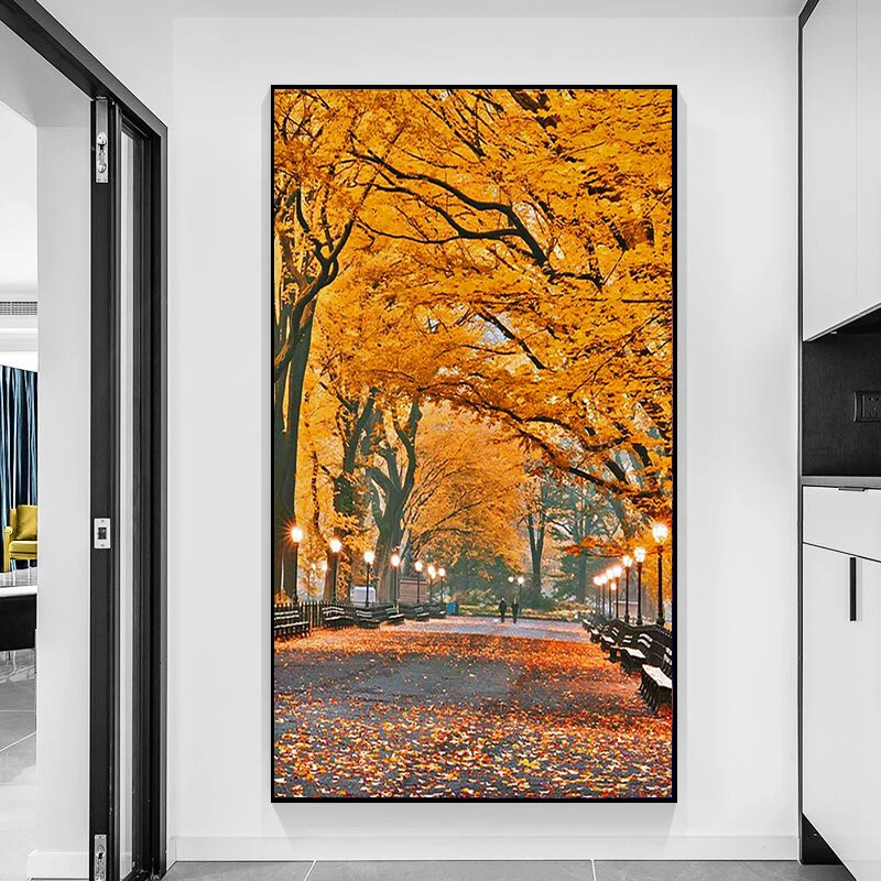 

Street with Yellow Leaves Canvas Painting Modern Wall Art Posters and Prints Landscape Pictures for Living Room Home Decoration