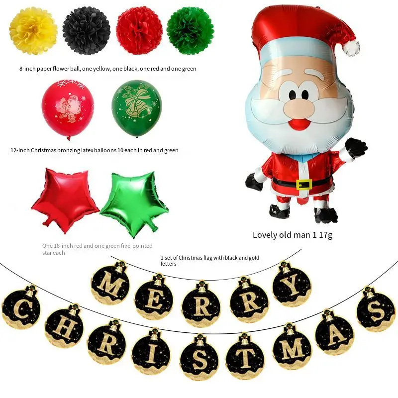 Милый Санта Клаус черный Золотой флаг фон украшения на стену Рождественские шары