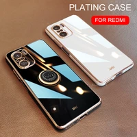 plating phone case on for xiaomi redmi note 10 11 note10 pro 5g 4g 10s s 10pro poco f3 ring holder square silicone stand cover
