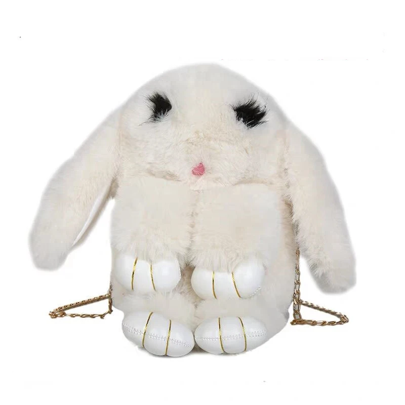 35 см милый пушистый кролик Мех помпоны цепи сумка женская мультфильм Слинг Сумка