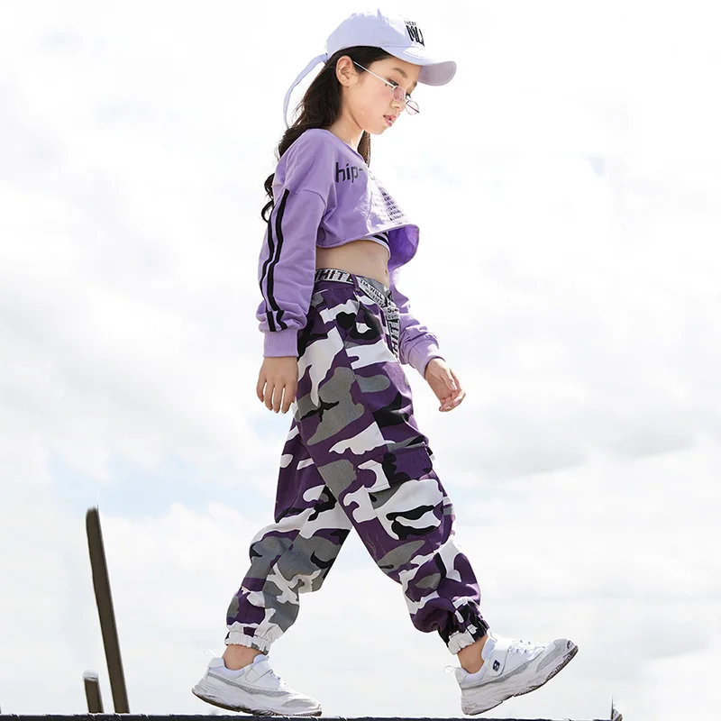 Детский костюм в стиле хип-хоп для девочек джаз уличные танцы леопардовые брюки