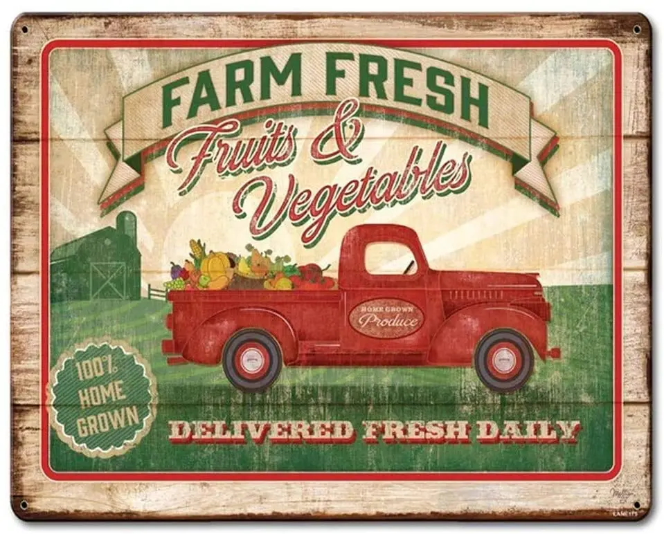 

SmartCows Farm Fresh Fruits and Vegetables Retro Vintage Decor Metal Tin Sign 12 x 8 Inches