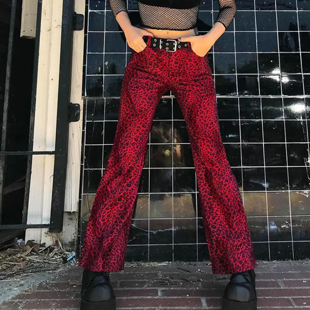 

Leopard Print Loose Women Pants Fashion High Waist Pockets Straight Trousers for Street Women Streetwear Pants Vintage