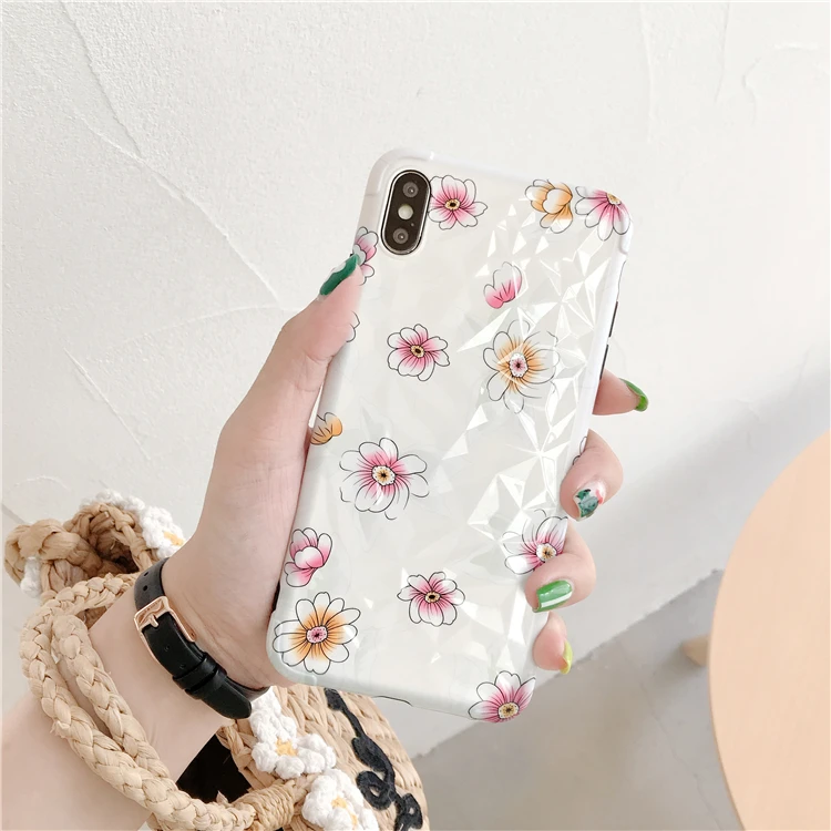 Lovely Candy Color Flowers Diamond texture Cases For iphone X XS Max XR 6 6S 7 8 Plus Soft IMD Smooth Girl Style Back Cover | Мобильные
