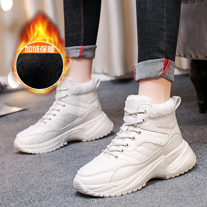 Женские ботинки на платформе Новинка 2020 года зимняя обувь плюшевом меху модные