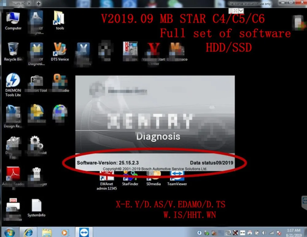 MB STAR C4/C5/C6 FULL,09 программное обеспечение X-E.NTRY/d. ts V8.13/v. едиамов5. 1,1/д. as/e. ПК/wi. s/hht. win MB STAR C4/C5/C6 HDD/SSD