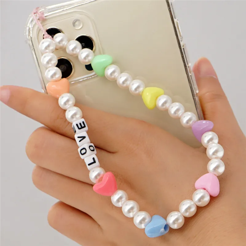 

MASA 2021 New Fashion Pearl Glass Flower Beaded Mobile Phone Chain Lucky Eye Mobile Phone Lanyard A Birthday Gift for Friends