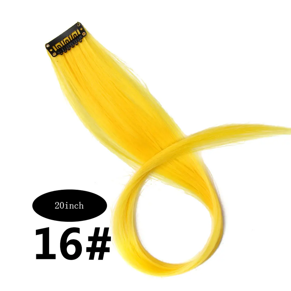 yellow Очаровательные длинные прямые цветные волосы, 20 дюймов, накладные волосы на заколках, радужные волосы, розовые синтетические волосы на заколках - Цвет: yellow
