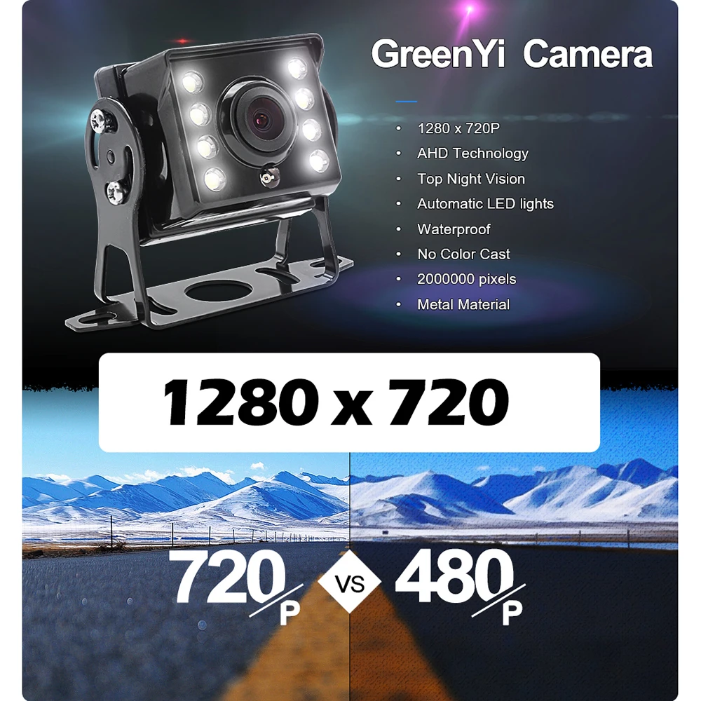 Автомобильный видеорегистратор GreenYi 7-дюймовая камера заднего вида с функцией