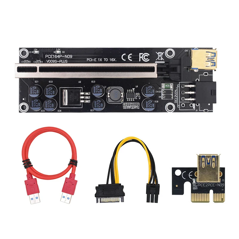 

VER009S Plus PCI-E PCIE Riser 009s 6pin PCI Express Adapter Card Molex USB 3.0 Cable 1X 4X 8X 16X Extender