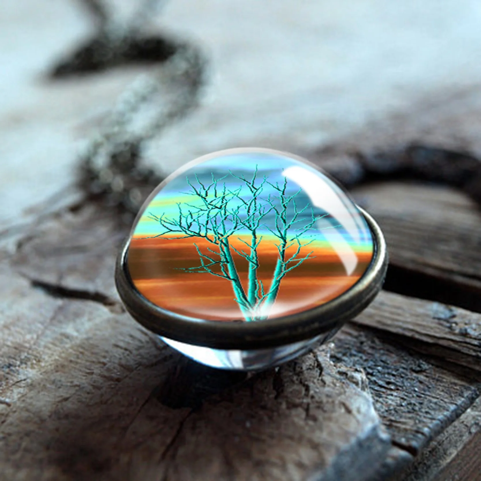 The Tree of Life Art ожерелье модный двойной боковый стеклянный шар подвеска бронзовая