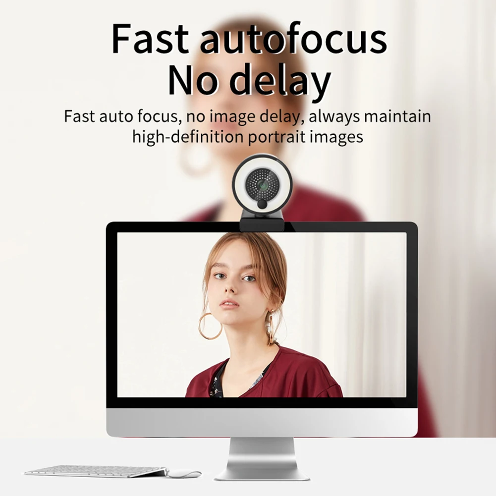 

2K HD Webcam with Built-in Ring Light 5MP USB 3.0 Web Camera with Microphone for PC Apple Android TV Auto Focus Web Camera