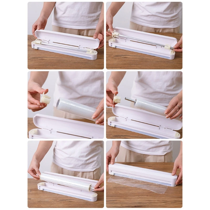 

Wall Mounted Cling Film Foil Sharp Slide Cutter with Suction Cup Plastic Refillable Food Wrap Dispenser Storage Holder Box