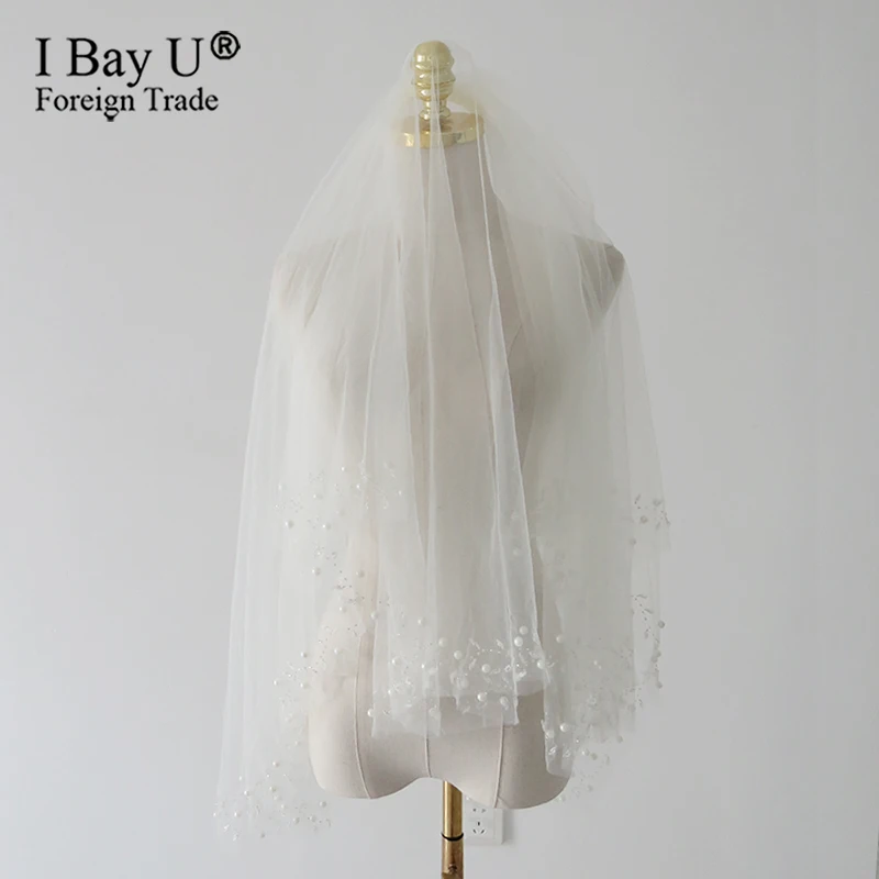Реальный образец двухслойная фата с бисером аксессуары для платья свадебная