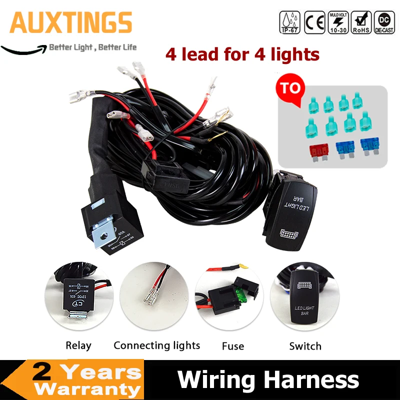 

Wiring Harness Relay Kit Wires Cable ON/OFF Switch 4 Leads 10ft 12V 40A for Led Work Light Bar Boat ATV Truck