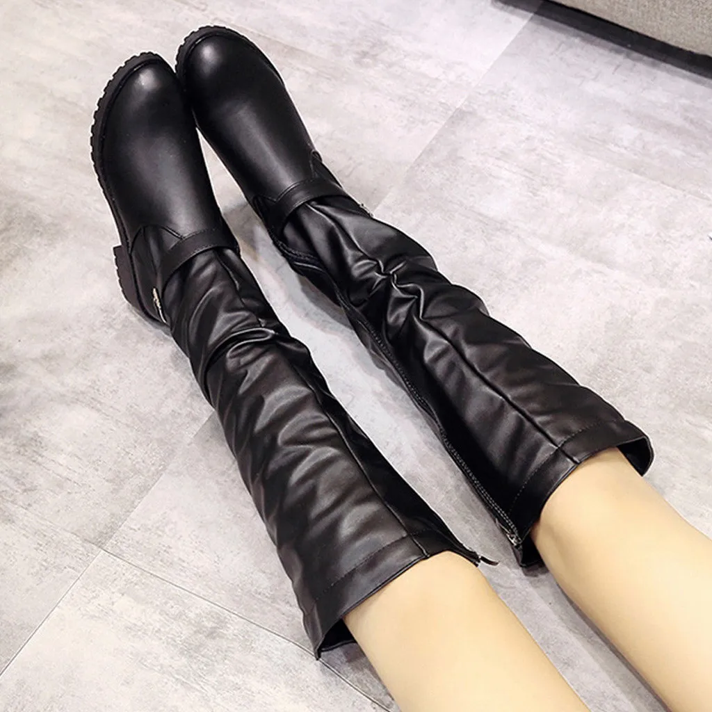 Женские ботинки Модные сапоги на молнии с квадратным каблуком однотонные Цвет