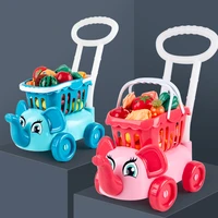 pinkblue childrens simulation supermarket shopping cart trolley toy boy girl cut fruit multifunctional play house toy set gift