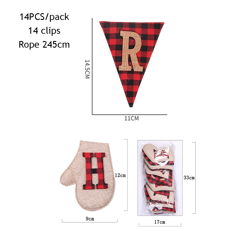 

Merry Christmas Banner Linen Red And Black Plaid Christmas Bunting Garland Xmas Decorations For Home New Year Supplies