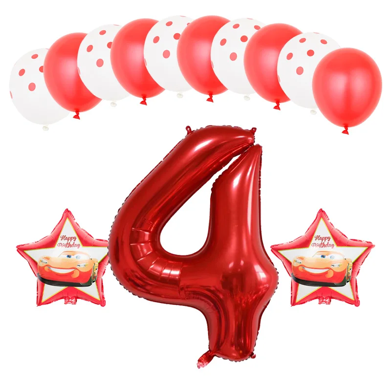 

13pcs Star Foil Balloons Disney McQueen Theme Birthday Decorations 40inch Red Number Baby Shower Kids Gift Cartoon Party Toys