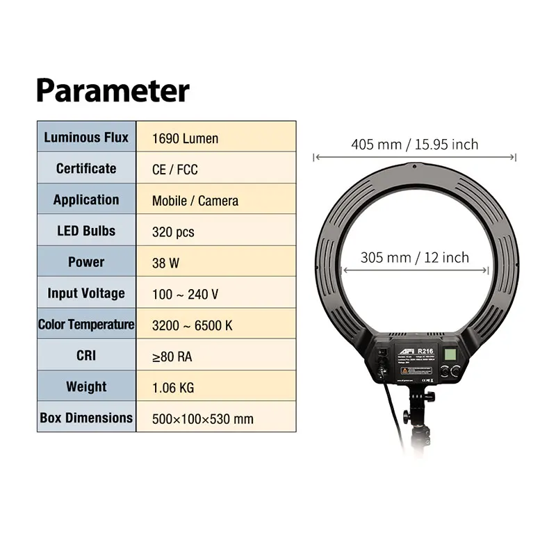 16 дюймов 320 шт. светодиодный кольцевой светильник с аккумулятором 3200 6500K