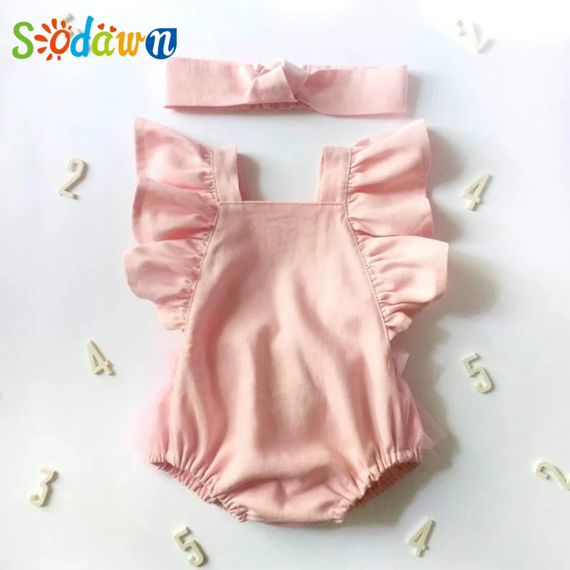 

Sodawn Summer New Baby Boy And Girl BabySummer Newborn Cotton Maha Clothes Pure Color Mesh Bow Baby Crawl Clothes