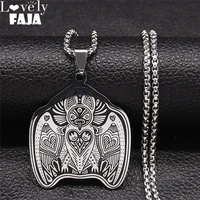 gothic heart bat stainless steel statement necklace for women silver color inverted pentagram necklace jewelry bijoux n3626s03
