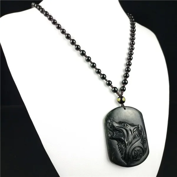 Китайское ожерелье с подвеской из натурального черного и зеленого нефрита