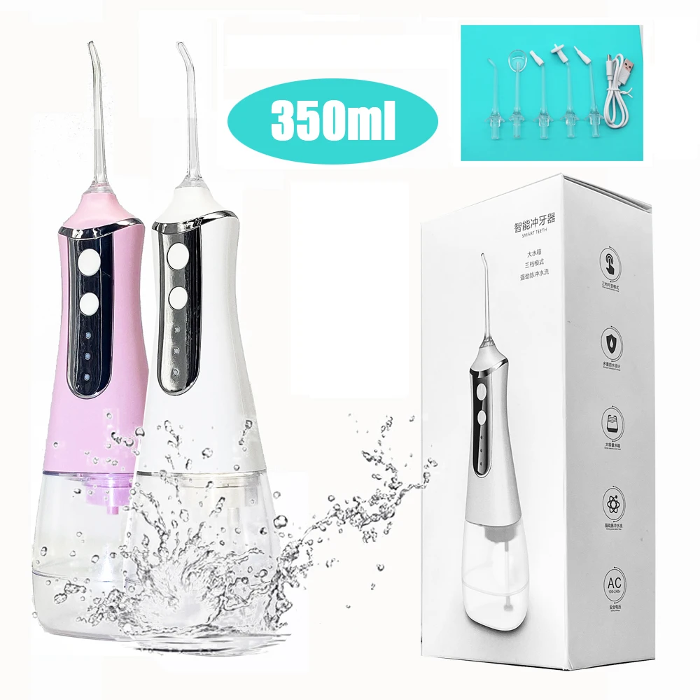 

2021 New 350ML Oral Irrigator USB Rechargeable Water Flosser Portable Dental Water Jet Water Tank Waterproof Teeth Cleaner