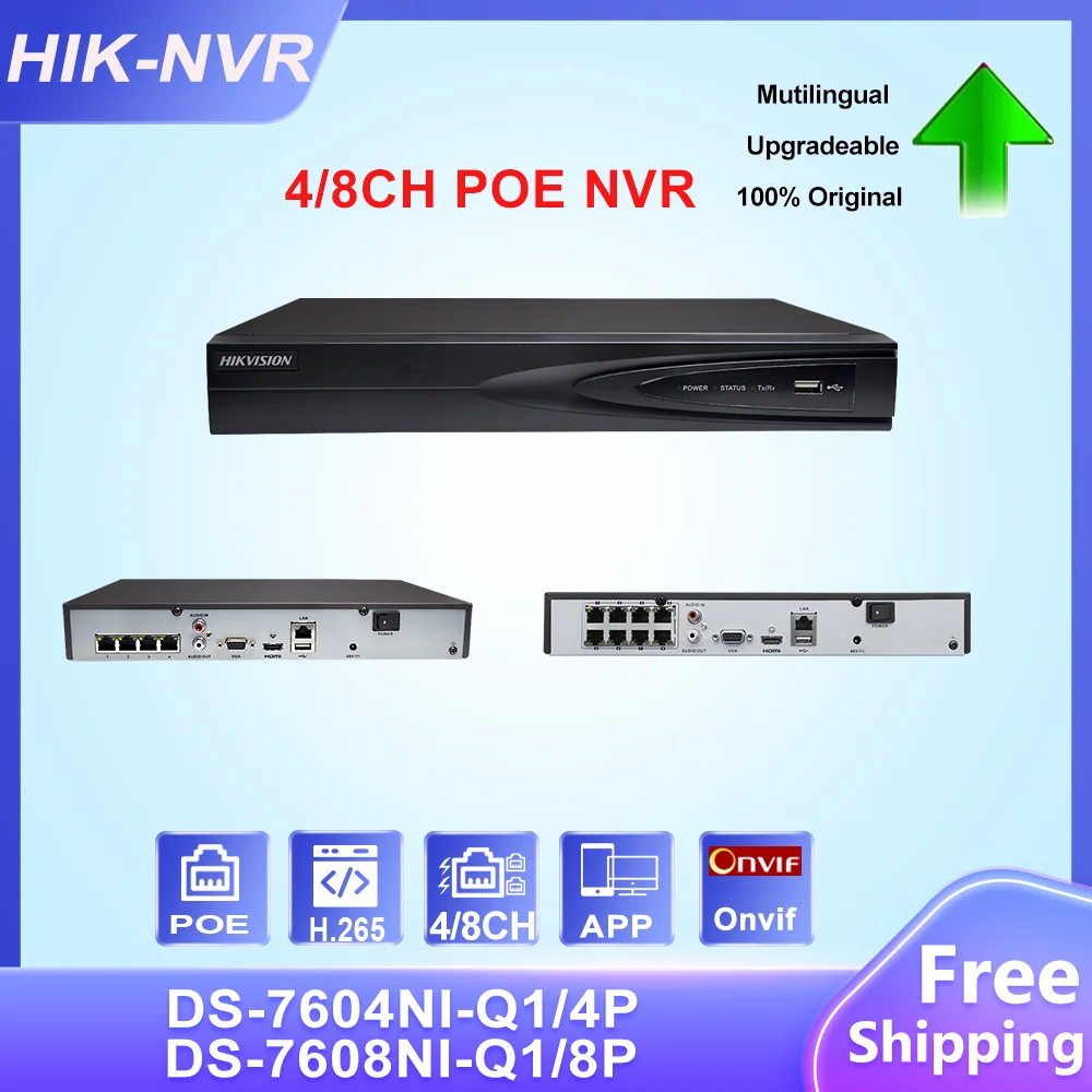 

Hikvision 4K 8MP POE NVR DS-7604NI-Q1/4P DS-7608NI-Q1/8P 4/8CH 1 SATA For IP Camera CCTV Security Network Video Recorder H.265+