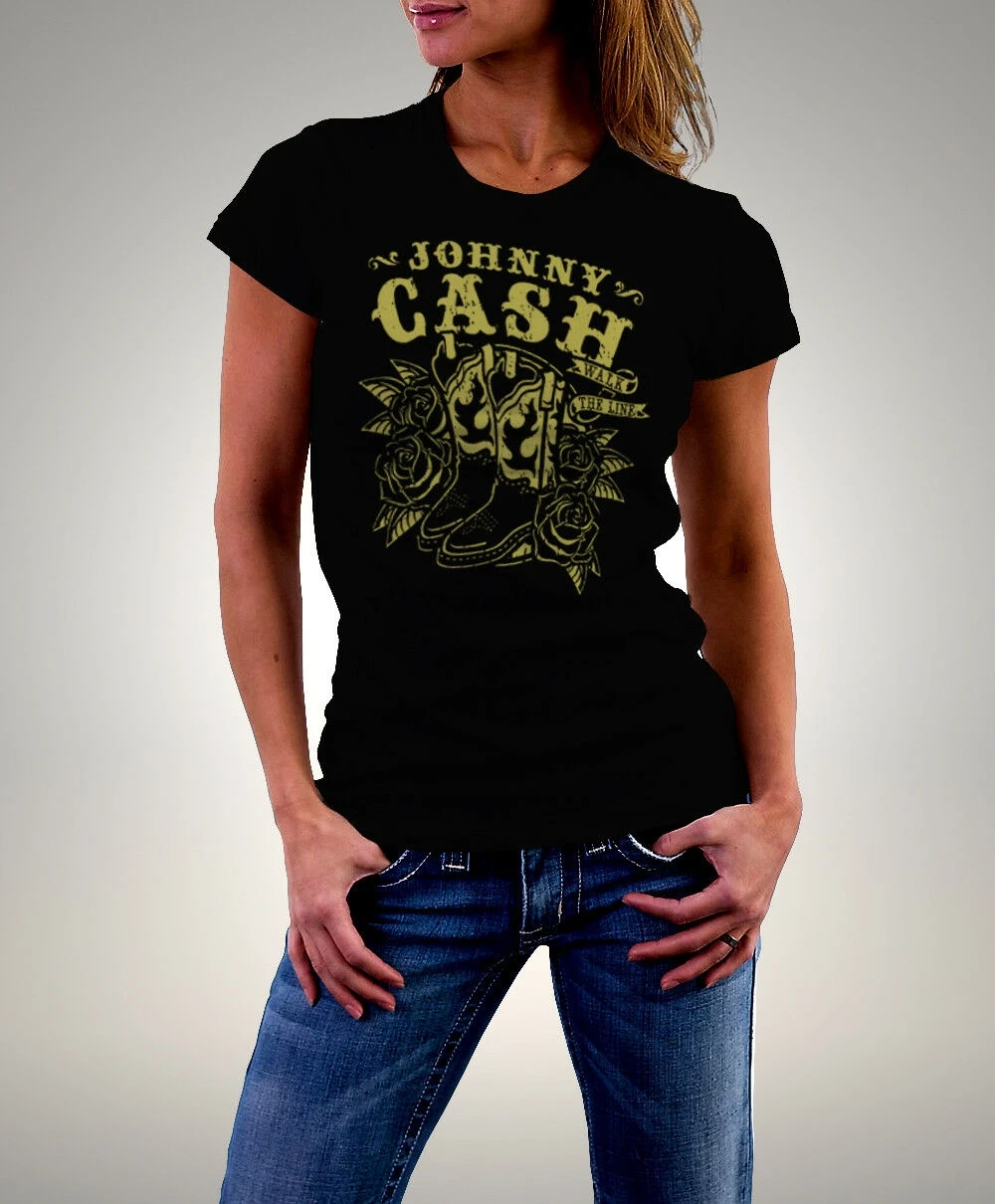 Женская футболка с принтом The Line и Johnny Cash Walk|Мужские футболки| |