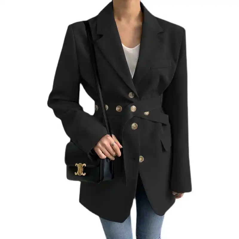 

LANMREM Design Temperament Suit Coat Women's Autumn Black Casual 2021 New Lanmrem Autumn Women Linen Jacket Loose Fit 2K2319
