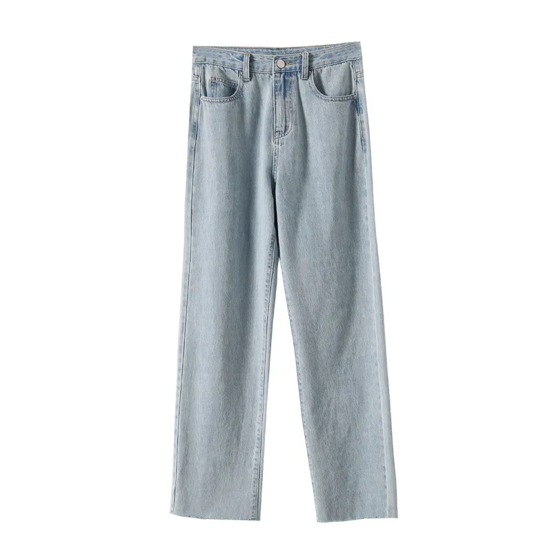 Весна/Лето 2020 прямые заусенцы с высокой талией джинсы Новые Южная Корея
