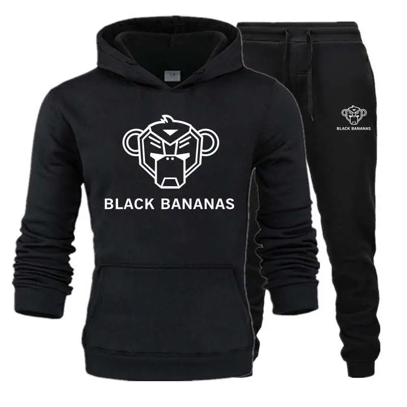 

2021 Brand Homme Two Pieces Sets Hooded Tracksuit Men/Women Sportswear Gyms Black Hoodies+Sweatpants Bananas Joggers Sweatshirts