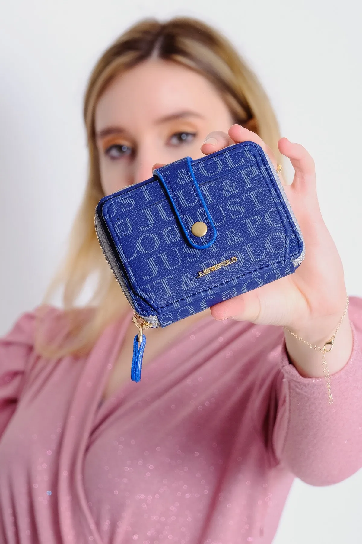 

Women's Navy Blue Print Pattern Wallet Jpt06
