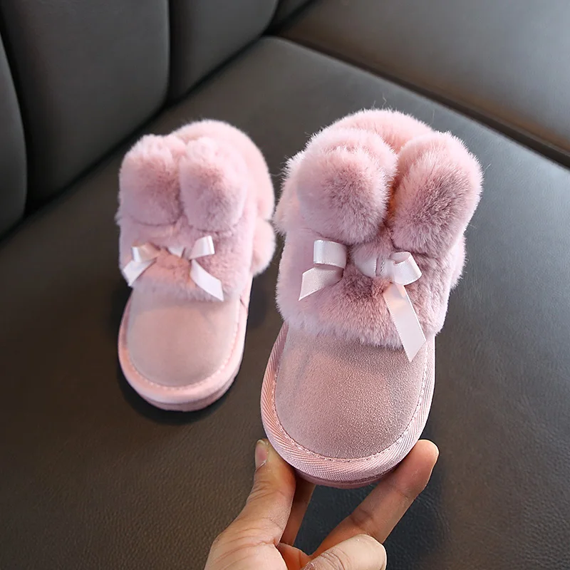 

Children Snow Boots girls Kids Cute Ankle Boots with fur ball Keep WarmThicken Princess shoes with Bow Non-slip Cotton SYY080