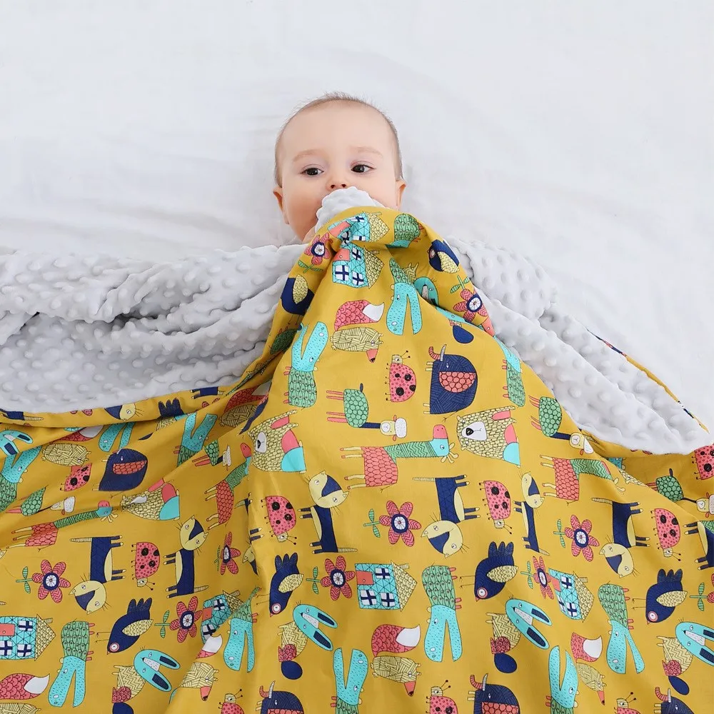 Manta de beb&eacute; de felpa S&uacute;per suave, doble capa, con respaldo punteado, manta c&aacute;lida para reci&eacute;n nacido, con estampado de animales encantadores, manta receptora Unisex-1