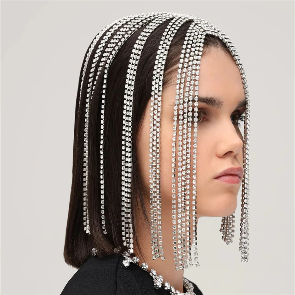 

Handmade Bling Rhinestone Fashion Hair Accessories Luxury Tassel Headwear Bridal Wedding Head Chain Jewelry Exquisite Headress