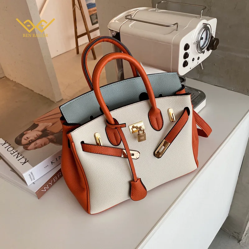 

BEN BALLER Women's Top-Handbag Fashion Buckle Contrast Color Kelly Bag Korean Version Large Capacity Shoulder Crossbody Bags