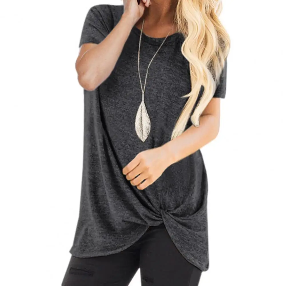 Женская износостойкая однотонная туника с круглым вырезом и коротким рукавом |