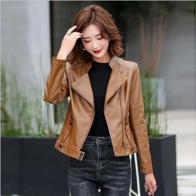 2020 New Spring Autumn Lady Basic Coat Plus Size Outerwear Slim Faux Leather Jacket Women Classic Moto Biker Jacket