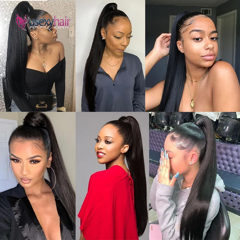 

Straight Drawstring Ponytail Human Hair Brazilian Remy Wrap Around Ponytail Clip In Human Hair Ponytail Extensions For Women