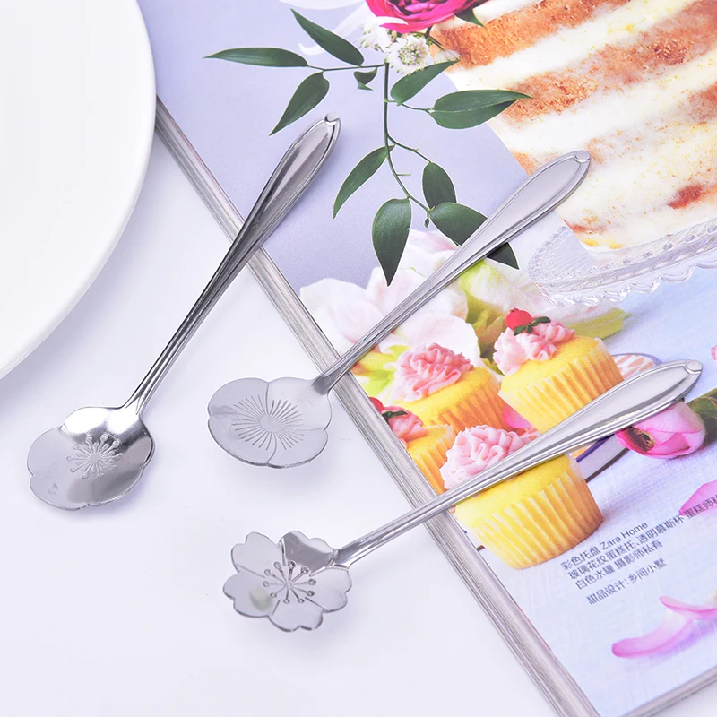 Ложка для смешивания кофе и сахара в форме цветка из нержавеющей стали 3 шт.