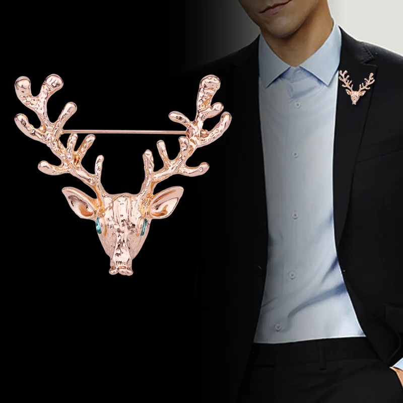

Korean Fashion Animal Elk Brooch Pin Metal Rhinestone Lapel Pins Christmas Gifts for Women and Men Suit Shirt Collar Accessories
