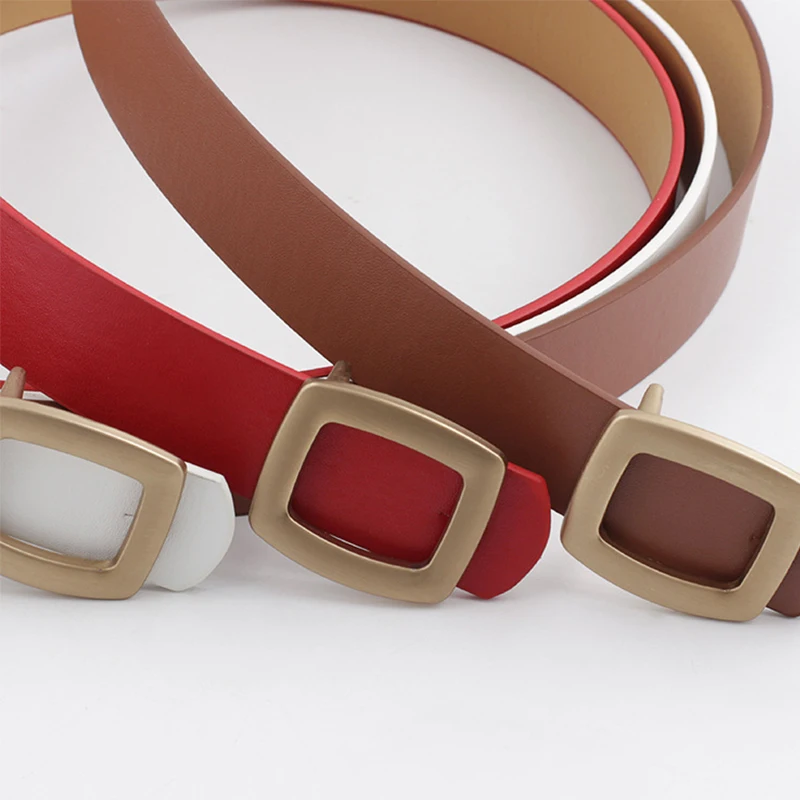 Женский ремень с квадратной пряжкой дизайнерский из искусственной кожи