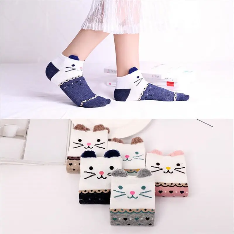 5 парт/лот Harajuku носки с ушками животных женские хлопковые короткие для девушек до